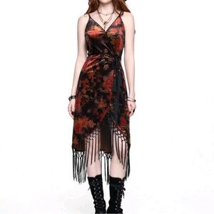 NWT Romwe Sz 1XL Whimsigoth Dark Fairy Burnout Velvet Fringe Wrap Dress